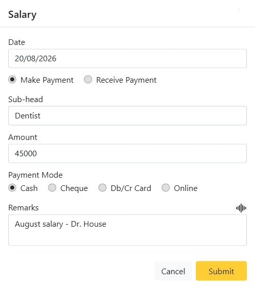 Recording an office income or expense transaction in CAPS28 dental practice accounting software