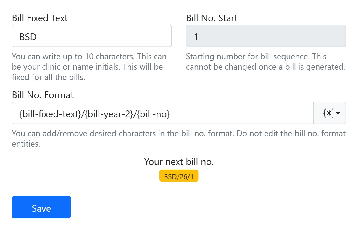 Configuring patient bill numbering format in CAPS28 dental billing software