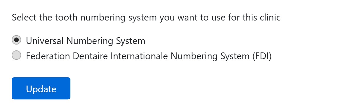 Choosing Universal or FDI tooth numbering system in CAPS28 dental practice management software