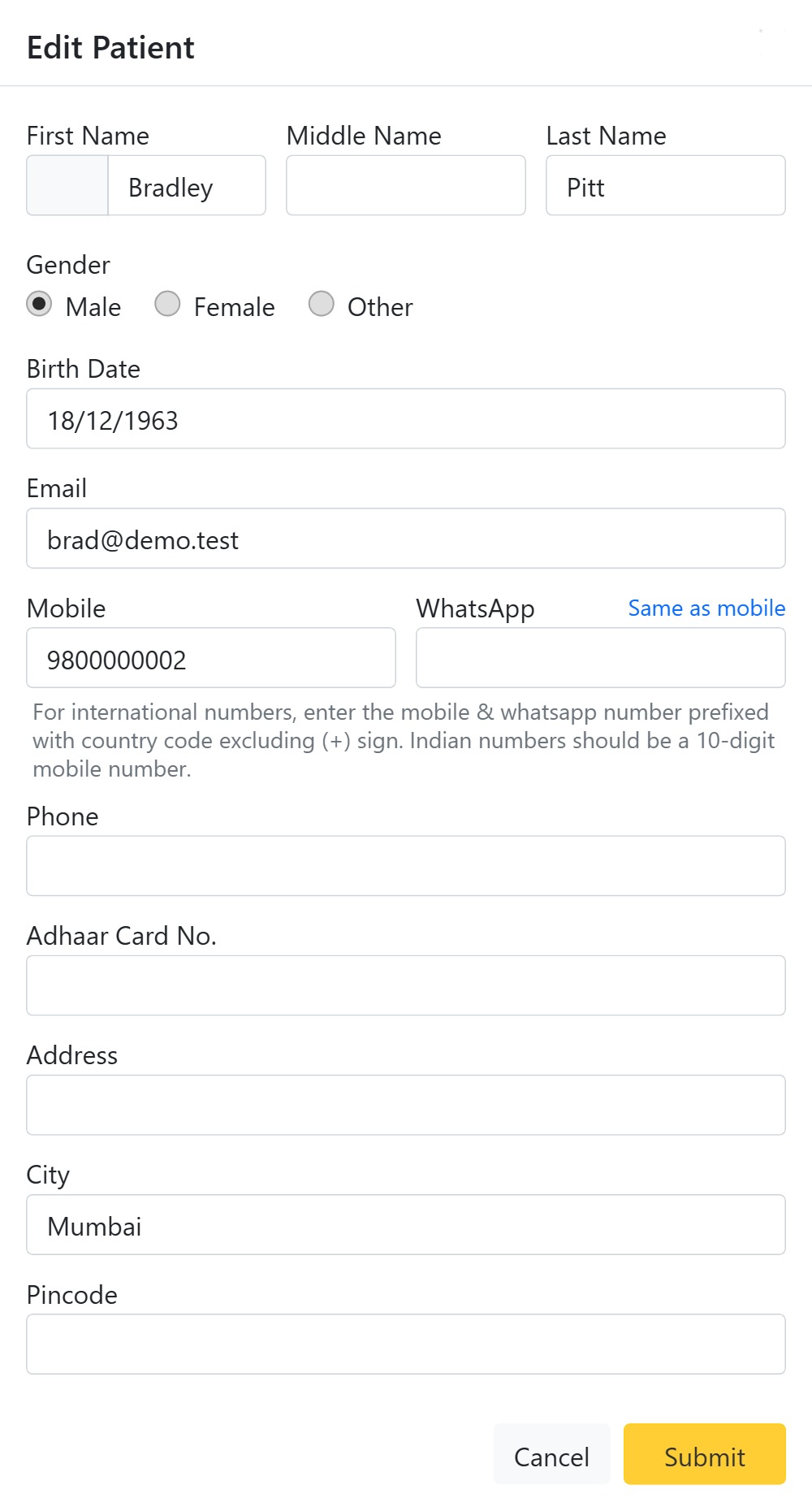 Editing patient demographics and contact details in CAPS28 dental practice management software