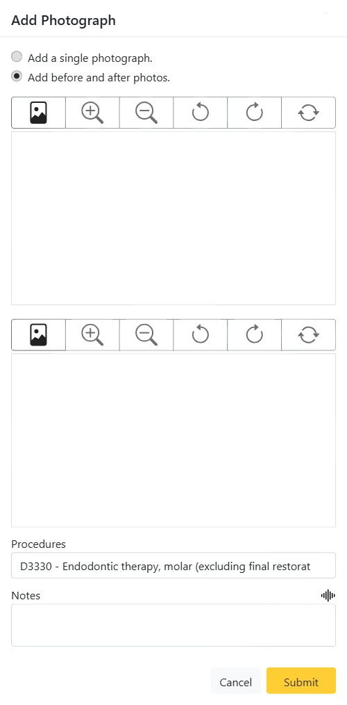Adding clinical before-and-after dental photographs in CAPS28 practice management software